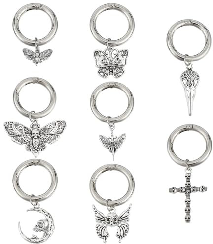 GOMAKERER 16pcs Breloques de Chaussures Gothiques, 8 Styles de Croix en Argent et de Lune et Papillon avec Anneau à Ressort pour Décoration de Chaussures