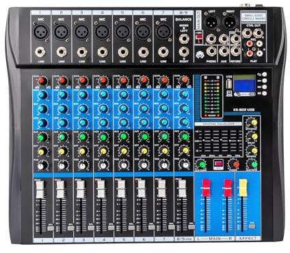 Professioneller Rührgerät Mischpult Audio DJ Mixer Soundboard Konsole 8-Kanal Tischsystem Bluetooth USB Aufnahme, Phantom Power, High-Quality Material | Mixer für Studio, Bühne, KTV