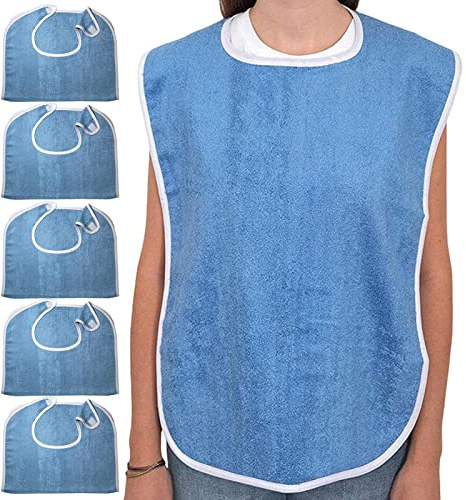 Adult Bibs for Eating | Terry Cloth Bibs | Adult Bib Clothing Protector | Anti-Stain Eating Bib | 5 Dining Clothing Protectors | Washable Reusable Bibs for Elderly Seniors Disabled Men Women