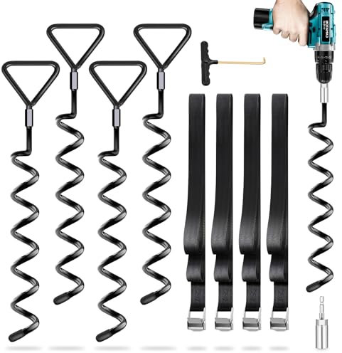 Payivsve Ground Anchor Pack of 4, Heavy Duty, High Wind Resistant with Straps