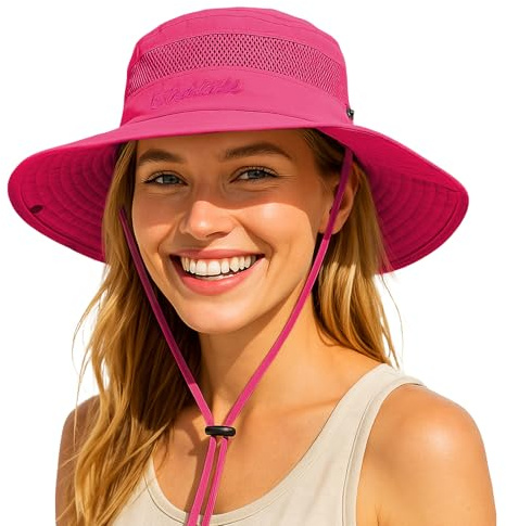 Durio Sonnenhut Damen und Herren - Outdoor Sommer Wanderhut UPF 50+ UV-Schutz Bucket Cap mit Kinnriemen Fischerhut Safarihut Faltbar Mesh Breite Krempe Campinghut