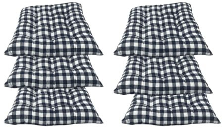 REINO MANSIDI Cojines para Sillas Rellenos de Fibra Hueca 40x 40x 5cm. Modelo de Rayas y de Cuadros (6, Cuadros Negros, 40cm x 40cm x 5cm)