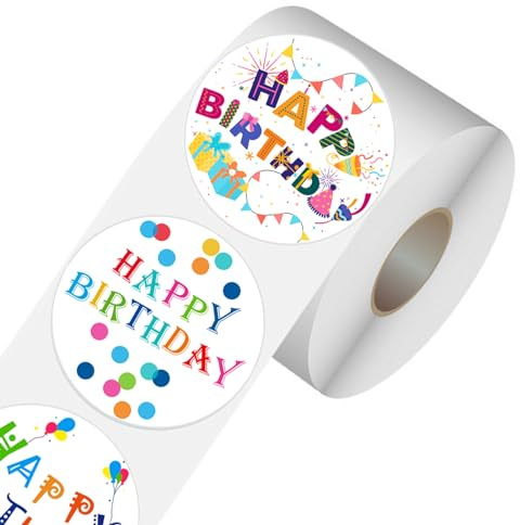 500 Stück Runde Happy Birthday Aufkleber Selbstklebende Geburtstag Stickers