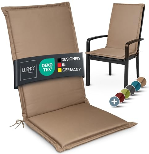 LILENO HOME MIA - Cuscini per sedia da giardino [set da 1 – con schienale alto] in tortora – comodi cuscini per sedie da giardino – Cuscino per sedie da giardino e sedie pieghevoli