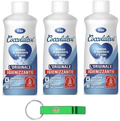 3x Coccolatevi Profumatore per Bucato L’originale Original-Wäsche-Lufterfrischer für zu Hause oder Bodenreiniger 250ml + Beni Culinari Kostenloser Schlüsselanhänger
