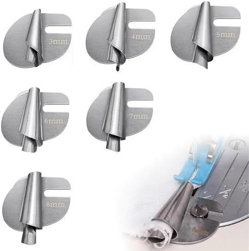 Lotbun Presserfuß, 6-teiliges Set, Rollsaum, Nähfuß, Edelstahl, L1-FR-LXJB, Für Haushalts- und Industrienähmaschinen (3-8 mm)