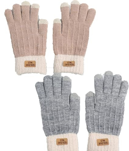 sanvpwsan 2 Pairs Women Winter Touch Screen Gloves, Thermal Knitted Gloves for Women, Elastic Warm Touchscreen Smartphone Glove for Cycling Working Driving Running Outdoor Activities