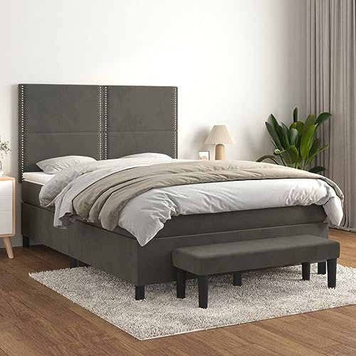 OHOOWOO Boxspringbett mit Matratze Dunkelgrau 140x200 cm Samt,Deluxe Boxspringbett mit Matratze und Topper Optimale Entspannung für Rückenund Bauchschläfer
