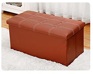 Faltbare Ottomane, Sitzbank, Aufbewahrungsbox mit Deckel, Leder, Fußhocker, Sitz, Spielzeug, Aufbewahrungsbox, wasserabweisend, Braun (76 x 38 x 38 cm)