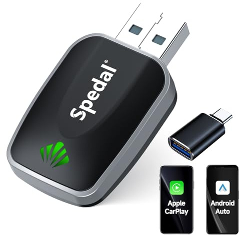 Spedal 2-in-1 Wireless CarPlay & Android Auto Adapter, USB-A & USB-C | Converts Wired to Wireless｜Plug & Play｜5.8GHz WiFi for Fast, Stable Connection｜iOS 10+ & Android 11+｜For Compatible Cars