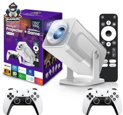 HCS350 Pro Android 11 Gaming Projector 64GB TF Card Wireless Gaming Controller Dual WIFI1920*1080P Home Theater Portable Projector (White)