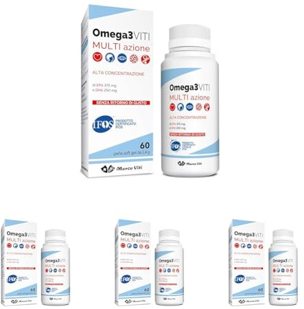 Omega3 Multi Azione, Integratore di Acidi Grassi Essenziali per Salute Cardiovascolare e Benessere Cardiovascolare e Cerebrale, 60 Perle Softgel da 1.4 g. (Confezione da 4)