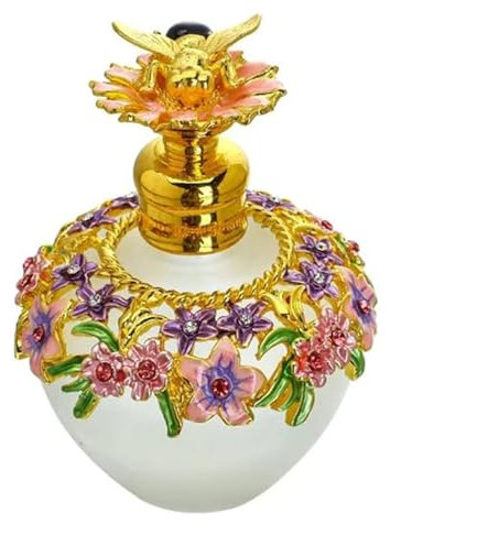HUWOYG Frasco De Perfume Vintage Botella de Perfume de Flores de Vidrio Vintage con Amuleto de Abeja, decantador de Perfume de Cristal Decorativo, vacío, Recargable para Restaurar La Fragancia