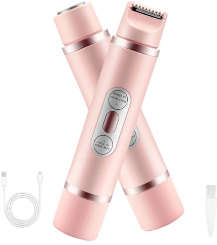 KUWUNG Dual Head Electric Shaver for Women, Rechargeable Bikini Trimmer Women, IPX7 Waterproof Wet & Dry Lady Epilator for Bikini Underarm Leg Arm Body Face