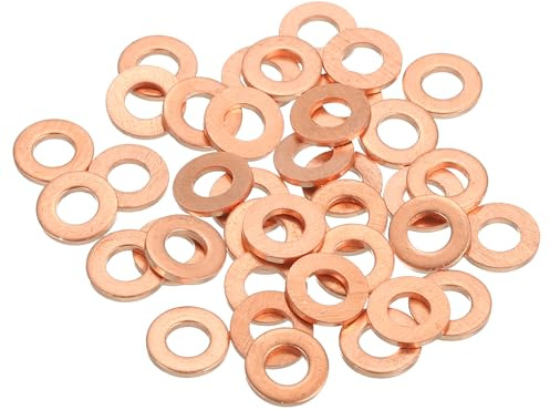 sourcing map Set di 38 rondelle piatte M4 in rame, kit di rondelle di tenuta in rame, diametro interno 4 mm, diametro esterno 8 mm, spessore 1 mm per bulloni, viti, riparazione macchinari