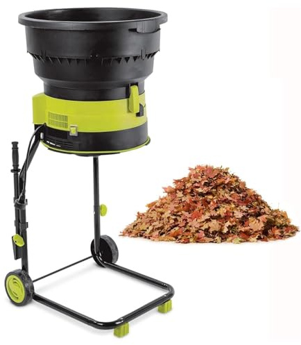 Trituradora de hojas de jardín sin aspas, 2500 W, trituradora de compost, con ruedas y bolsa de almacenamiento, trituradora eléctrica de 8000 rpm, para limpieza de jardín y compostaje, 30 cm