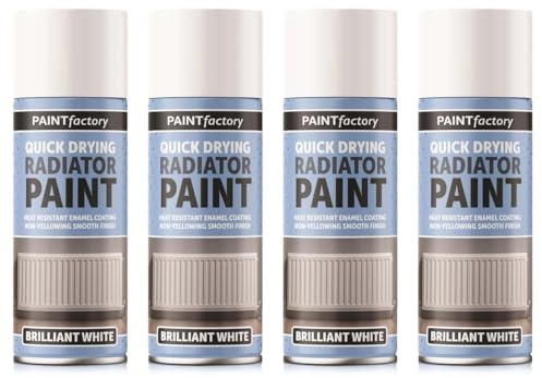 4 Pack Quick Drying Radiator Paint Spray White Brilliant 400ML - All Purpose Spray Paint Aerosol - Heat Resistant Enamel Coating with Non-Yellowing Smooth Finish