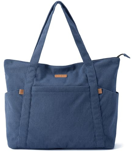 Lekespring Tote Bag stor strandväska för kvinnor, shopperväska, laptopväska med 17 tums laptopfack, snygga axelväskor för arbete skola, Blå, S