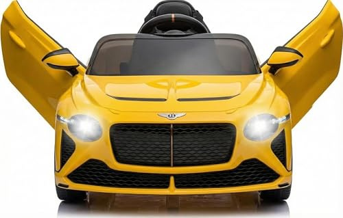 GarveeLife Bentley Bacalar Elektroauto für Kinder, Offiziell Lizenziert, 12V 7Ah, 2 Motoren, Flügeltüren, 3 Geschwindigkeiten, Fernbedienung 2,4GHz, LED, Musik, 3-8 Jahre, Gelb