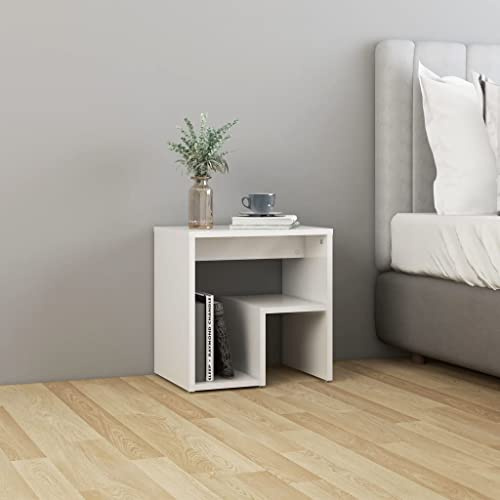 JHQHSM Nachttisch Hochglanz Weiß 40x30x40 cm Holzwerkstoff mit Regal und Stabiler Konstruktion für Wohnzimmer und Schlafzimmer, praktischer Beistelltisch mit Ablagefläche für Bücher