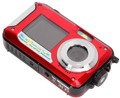 Luocute Caméra sous-Marine, Appareil Photo Numérique sous-Marin 2,7K 48MP avec Double écran et Résistance à l'eau de 10 Pieds, pour la Plongée en Apnée et Les Vacances (Rouge)
