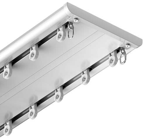 Silent - Barra de cortina de techo de 2 vías de aluminio de 120 cm para sala de estar, dormitorio, divisor de habitación, fácil instalación sin ruido