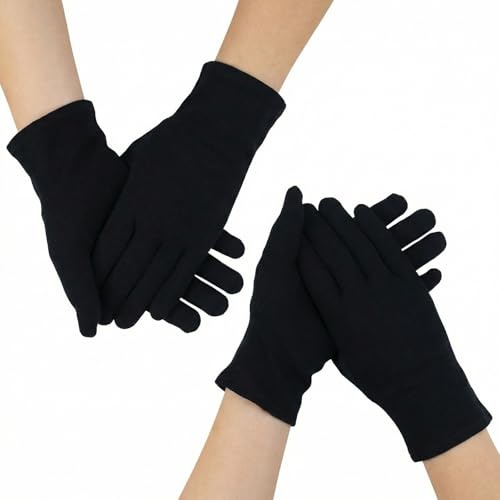 DONQTWAY 2 Paar Baumwollhandschuhe Schwarz mit Druckknopf, Schwarze Handschuhe, Stoffhandschuhe Hautpflege, Handschuhe Schützenfest für Zeremonien, Schmuckinspektion, Parade, Frauen&Herren (Schwarz)