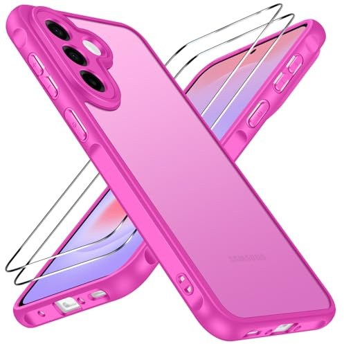 ivoler Coque Mat pour Samsung Galaxy A37 5G avec 2 Pièces Verre Trempé, [Protection Antichoc Militaire] [Protection Caméra] Arrière Translucide Étui Mince Bumper Housse, Rose Fuchsia