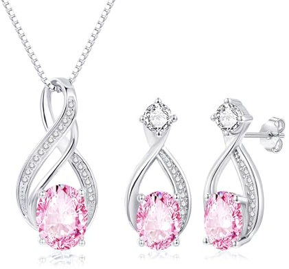 Bewenda Schmuckset Silber 925 Damen, 925 Sterling Silber Unendlichkeit Halskette & Ohrstecker Set, 2 PCS Schmuck Set - Silberkette mit Tropfen Anhänger & Ohrstecker mit 5A Zirkonia für Mutter Ehefrau