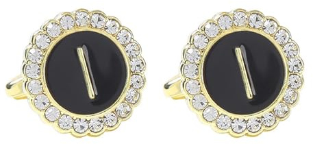BWDHJLEY Manschettenknöpfe Initialen Gold, Manschettenknöpfe Herren Hemd Schwarz Legierung 26 Buchstaben Cufflinks mit Weiß Zirkonia