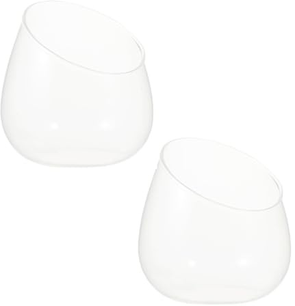 Healvian 2pcs Succulent Plant Pot Fish Bowl Slant Cut Bubble Bowl Glass Decorative Accent Removable Elegant Contemporary Centerpiece