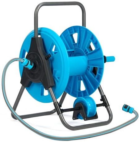 Outopee Hose Reel Without Hose, Garden Hose Reels Cart with Up to 60 m Capacity for Garden, Backyard, Portable, Stable, Light, Prevents Twisting, Blue