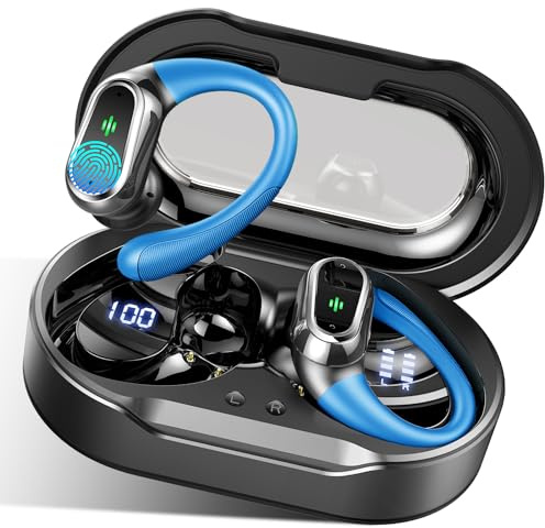 Auriculares inalámbricos Bluetooth Deportivos, 50H Cascos Inalambricos con Cancelacion Ruido ENC, Auriculares Bluetooth 5.4 HiFi Estéreo con 4 HD Mic, IP7 Impermeable Cascos para Running/Pantalla LED