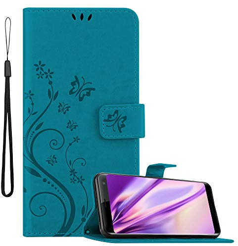 Cadorabo Hülle kompatibel mit Sony Xperia XZ3 Blumen Design aus Premium Kunst Leder Flip Klappbare Stoßfeste Magnetische [Standfunktion] [Kartenfächern] Cover Hülle für Sony Xperia XZ3 Tasche in Blau