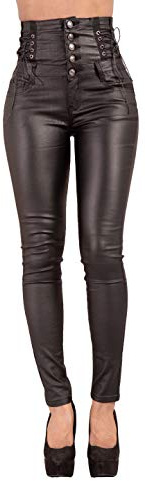 Jean Taille Haute en Similicuir pour Femme | Pantalon Skinny Sexy Slim fit Taille Haute pour Femme