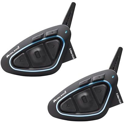 Midland - Intercom Moto Duo för 2 BTX2 Pro S LR Twin universella headset, trådlösa bluetooth-hörlurar, motorcykelheadset, vattentät IPX6 dubbel processor, BT 1,6 km, 4 par, 23 timmars batteri med