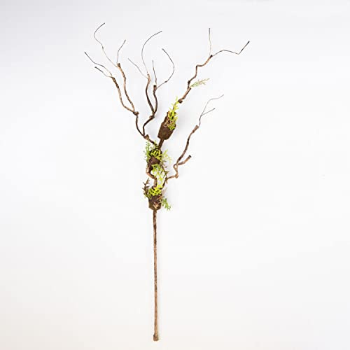 artplants.de Kunstzweig Korkenzieherweide RODRIK, Moos, Farn, braun-grün, 90cm - Deko Korkenzieherzweig