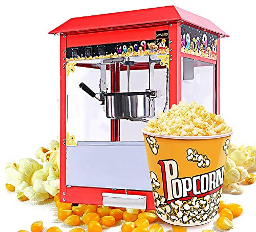 Retro Popcorn Maker, Fully Automatic Commercial Rooftop Stand Popcorn Maker, Perfect for Birthday Parties, Movie Nights