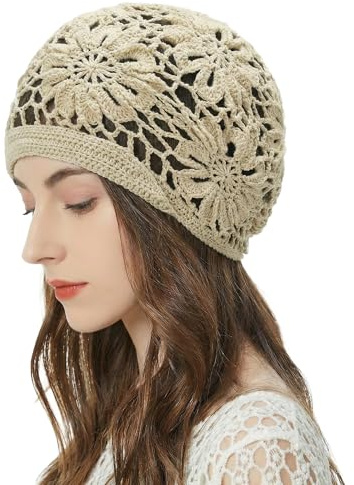 ZLYC Damen Sommer Strickmützen Handgemacht Häkelmütze Slouch Beanie Mütze | Baumwolle Atmungsaktives
