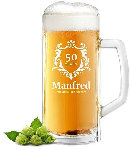 polar-effekt Bierkrug aus Glas zum Geburtstag und Jubiläum 0,5 Liter mit Gravur - Bierglas für Biertrinker Bierseidel Männer Geschenk - spülmaschinenfest