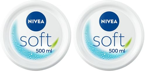 NIVEA Soft Crème de soin hydratante (1 x 500 ml), Pot de crème pour le corps à l’hydratation intense, Soin corporel contenant de l’huile de jojoba et de la vitamine E (Lot de 2)