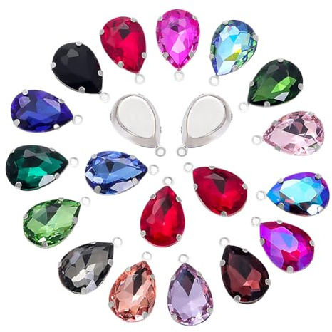 FSSTUD 20 Pcs Tear Drop Pendants Gem Stone Charms Crystal Glass Birthstone Charms Beads Gemstones Pendant Charms Jewelry Making Charms Sew On Rhinestones