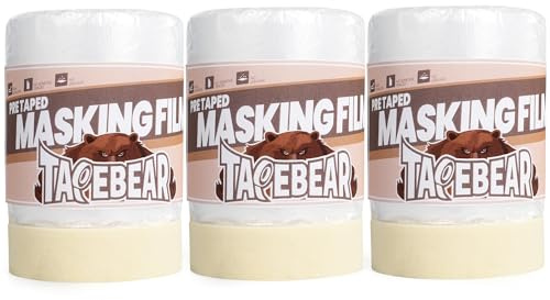 TAPEBEAR Painters Tape and Masking Film 22inch X 65feet(550mmx 20m), Plastic Cover for Painting, Tape and Drape, Pre-Taped Masking Film for Automotive, Floor, Appliance and Furniture, 3Rolls