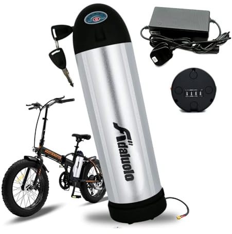 Adaluolo Ebike Batterie, 36V 10AH Flasche Ebike Akku Silber Elektrofahrrad Batterie Pack Lithium-Ionen Herausnehmbare Batterie mit Ladegerät, 4 Pin Basis, Safe Lock für 200W 250W 350W Motor