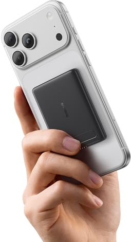 Baseus Mini MagSafe Power Bank da 5000 mAh, certificato Qi2, con supporto pieghevole, PD 20 W, magnetico, USB C, wireless, compatibile con iPhone 17/16/15/14/13/12/Pro Max, nero