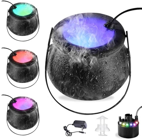 XPJBKC Chaudron Halloween Mini, Chaudron Halloween avec Fumée, Fumée Halloween avec 12 LED de Lumières Multicolores, Les Petits Chaudrons avec Brumisateur, pour Halloween
