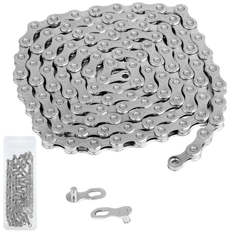 Cadena Bicicleta 10 Velocidades, 1/2 x 11/128 Pulgadas, Acero Especial, Plata, Cadena de Eslabones para Mountain Bike, Sportbike, Cadena Duradera Compatible con Varios Tipos de Bicicletas