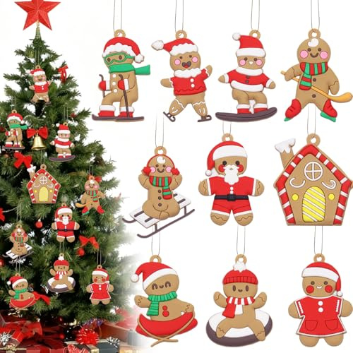 Julgransdekoration, 10 stycken pepparkaksgubbe, julgransprydnad, pepparkakor, julgransprydnad, pepparkakor för julgran, festdekoration, festdagsfest (A)