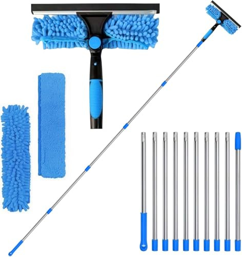 15ft Window Cleaning Kit, Window Cleaning Equipment with Long Handle, Cleaner Brush with Window Squeegee and Scrubber Tool, Extendable Window Cleaning pole for High Window,Car,Shower Glass