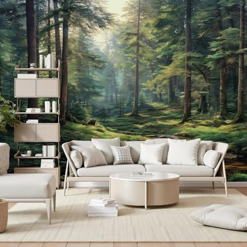 Gaqinhh Ruisseau Forêt Paysage Papier Peint Panoramique, Nature Jungle Arbres Papier Peint Salon, Tapisserie Murale Intissé Wallpaper 3d Chambre Cuisine Salle de Bain, 350 x 256 cm